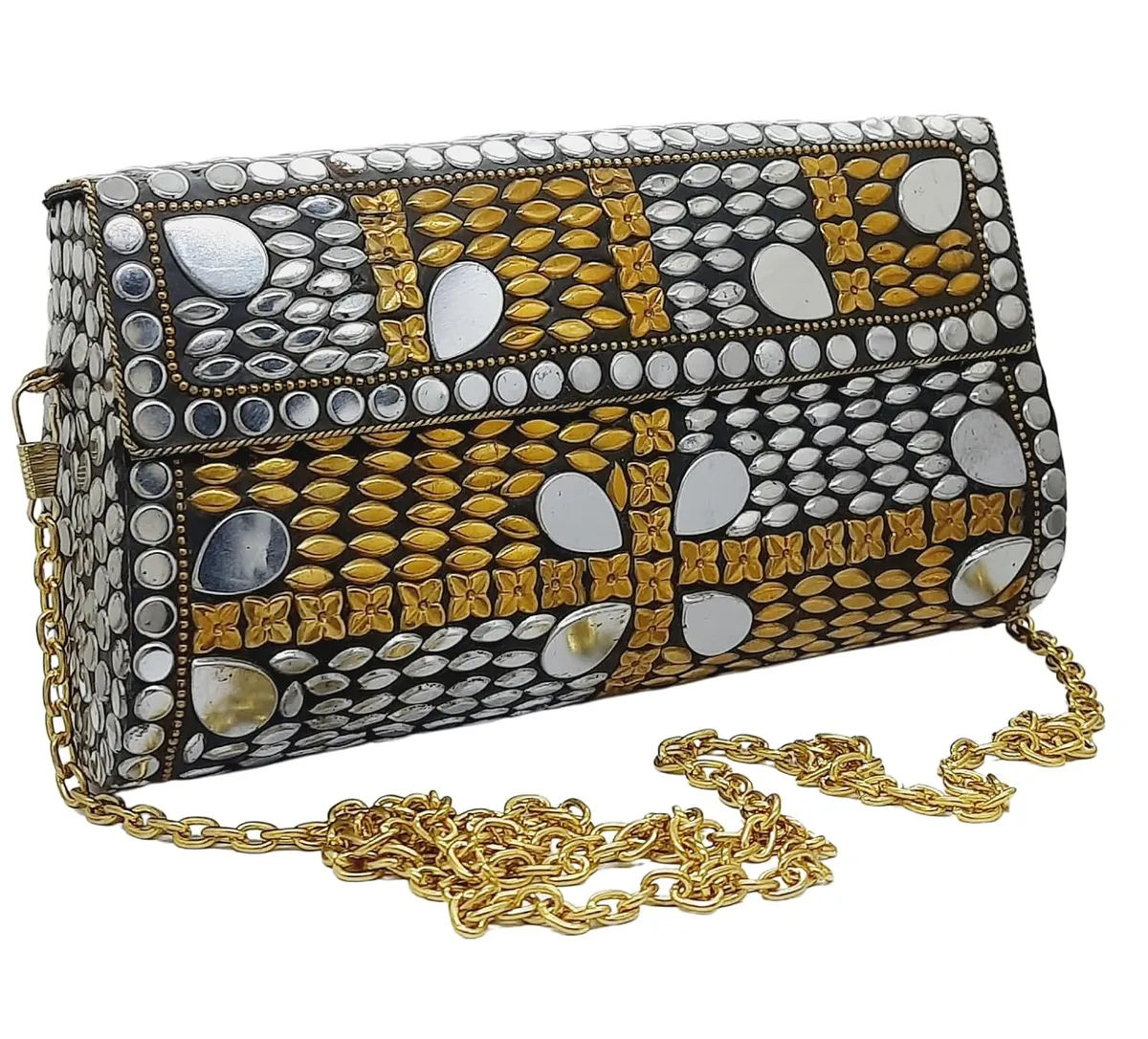Silver Golden Mosaic Metal Handbag for Women